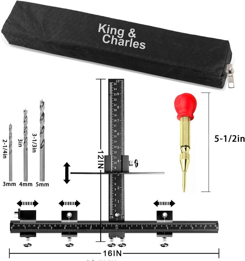 King&Charles أداة تثبيت الأجهزة الخشبية، قالب مقبض خزانة من سبائك الألمنيوم + مثقاب تلقائي + مجموعة رؤوس مثقاب نقطي، تستخدم للمقابض والمقابض على الأدراج/الأبواب، مجموعة دليل حفر الخشب. - Image 3
